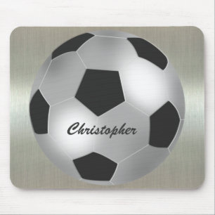 Customizable Name Silver Soccer Ball Mouse Pad