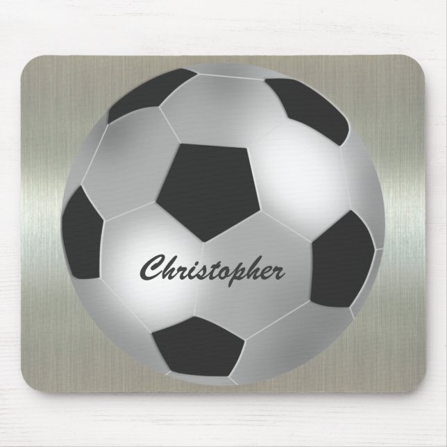 Customizable Name Silver Soccer Ball Mouse Pad (Front)