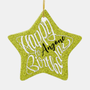 Customizable Name, Star-Shaped Happy Birthday Ceramic Ornament