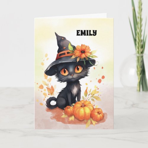 Customizable Name Sweet Halloween Cat Card