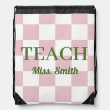 Customizable Name Teach Tote Cute Pink Checkered