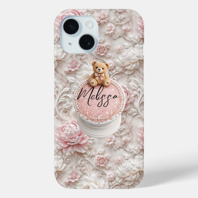 Customizable Name Teddy iPhone 15 Case & Grip (Back)