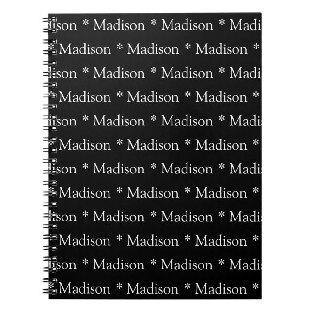 Customizable name, text, black white notebook (Front)