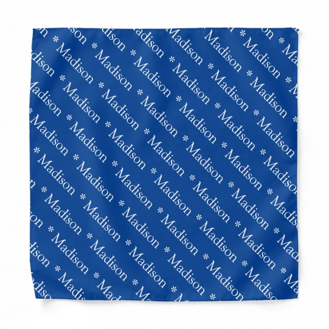 Customizable name text blue white pattern bandana (Front)
