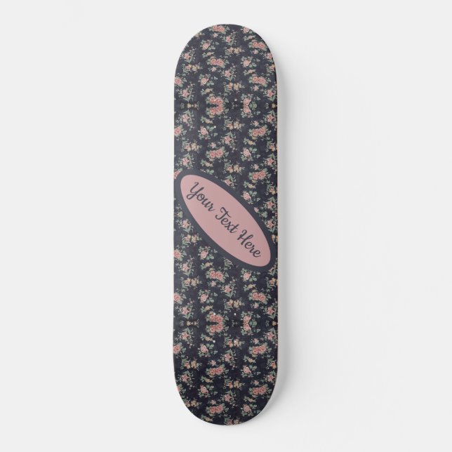 Customizable Name Text Floral Pink Rose  Skateboard (Front)