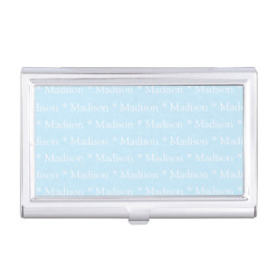 Customizable name, text, light blue white business card case