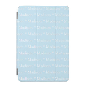 Customizable name, text, light blue white iPad mini cover