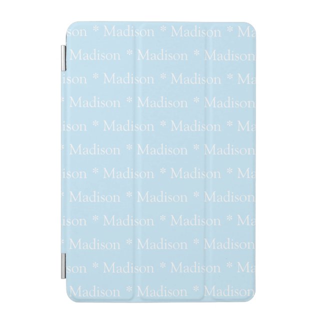 Customizable name, text, light blue white iPad mini cover (Front)