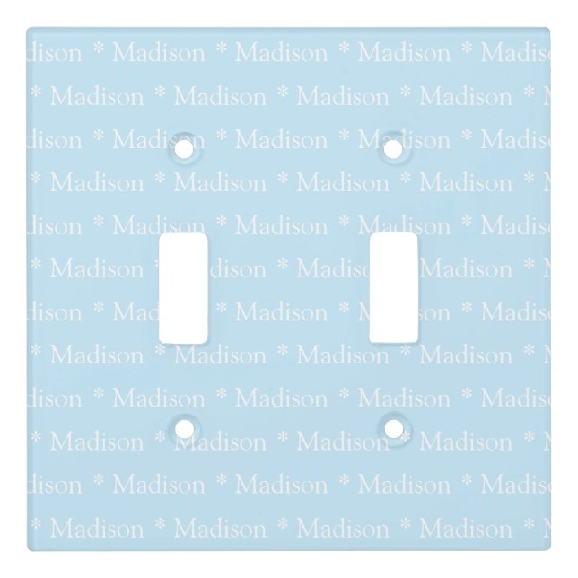 Customizable name text light blue white light switch cover (Front)