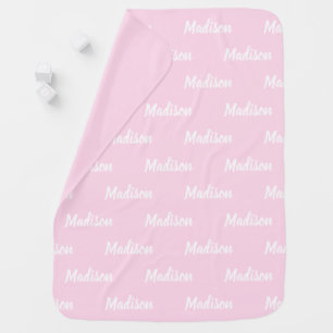 Customizable name, text, light pink white baby blanket