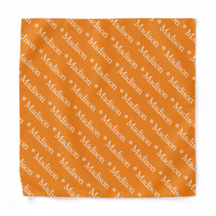 Customizable name text orange white pattern bandana