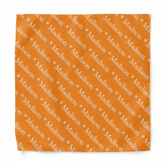 Customizable name text orange white pattern bandana (Front)