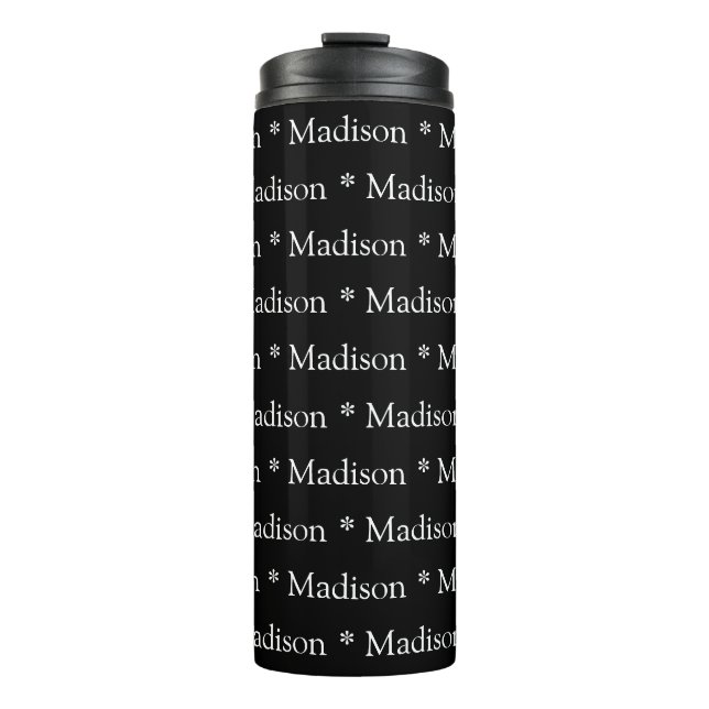 Customizable name text pattern black white thermal tumbler (Front)