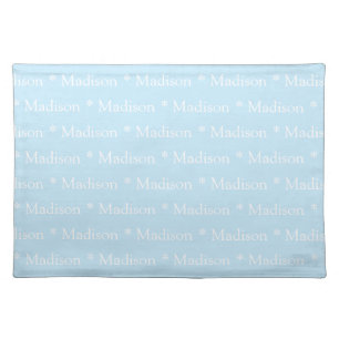 Customizable name text pattern light blue white cloth placemat