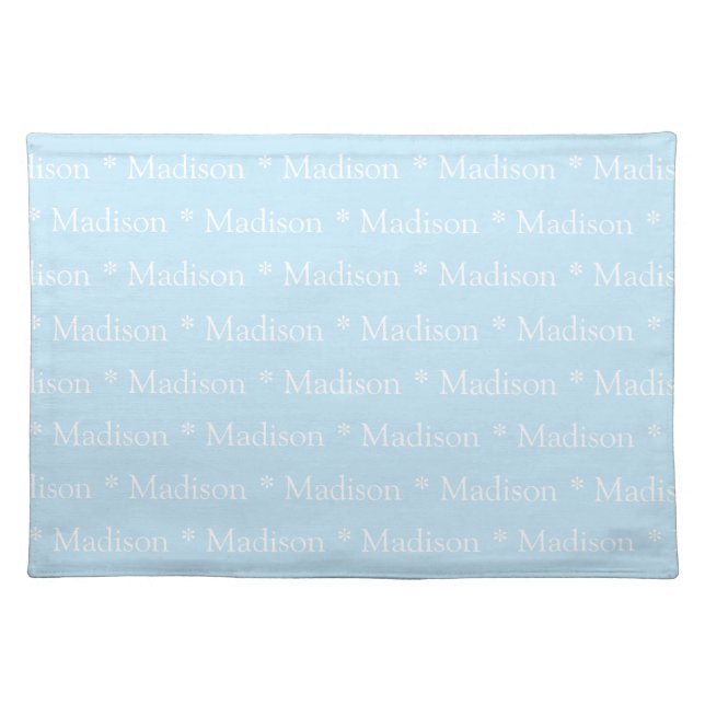 Customizable name text pattern  light blue white cloth placemat (Front)