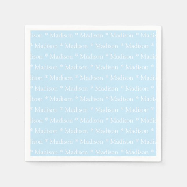 Customizable name text pattern light blue white napkins (Front)