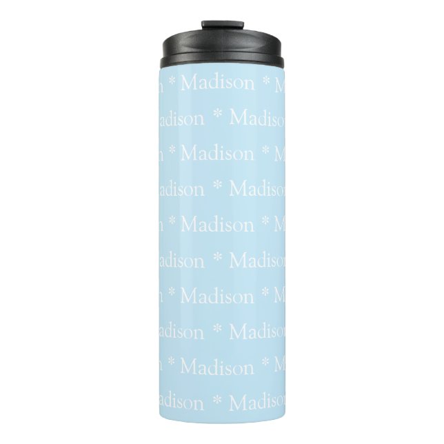 Customizable name text pattern light blue white thermal tumbler (Front)