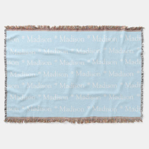 Customizable name text pattern light blue white throw blanket