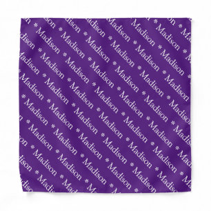 Customizable name text purple white pattern bandana
