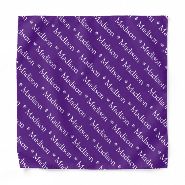 Customizable name text purple white pattern bandana (Front)