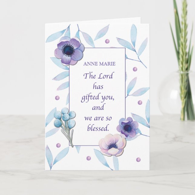 Customizable Name Thank You Ministry Blue Flowers Card (Front)