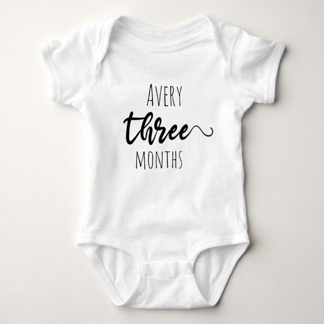 customizable name three months baby bodysuit (Front)