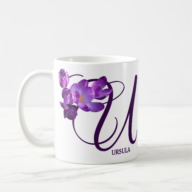 Customizable name Ursula purple floral boho girly  Coffee Mug (Left)