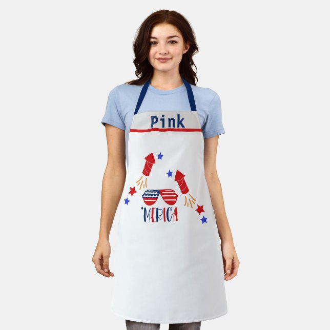 Customizable Name USA Flag Theme American Chef Apron (Worn)