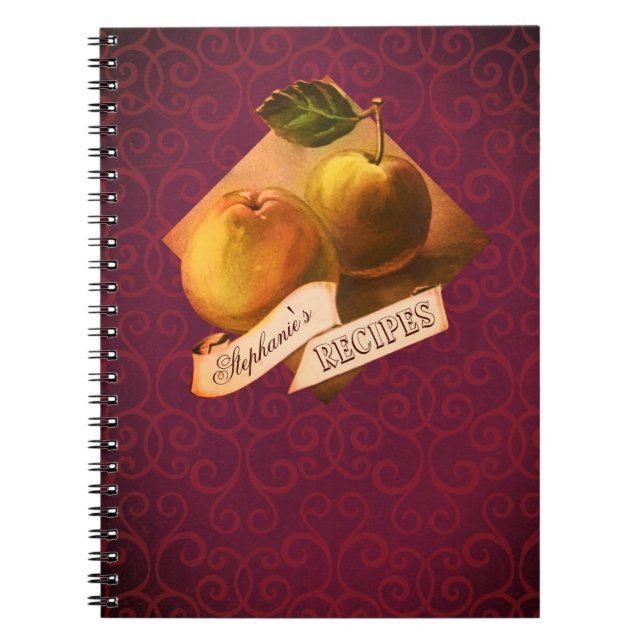 Customizable Name Vintage Apples Retro Recipe Notebook (Front)