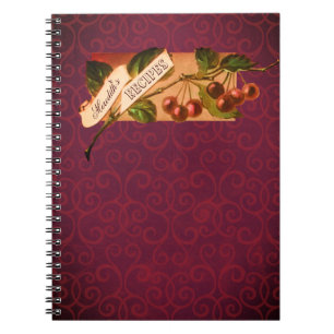 Customizable Name Vintage Cherries Retro Recipe Notebook