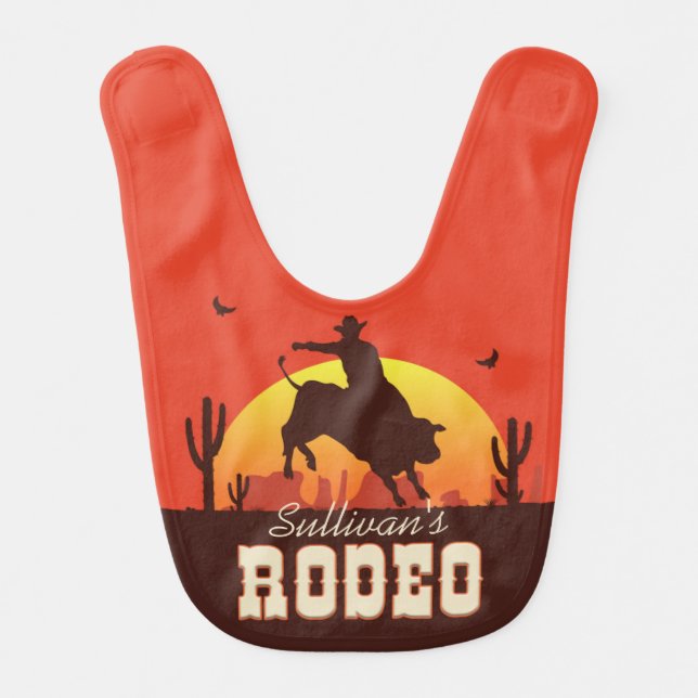 Customizable NAME Western Cowboy Bull Rider Rodeo Baby Bib (Front)