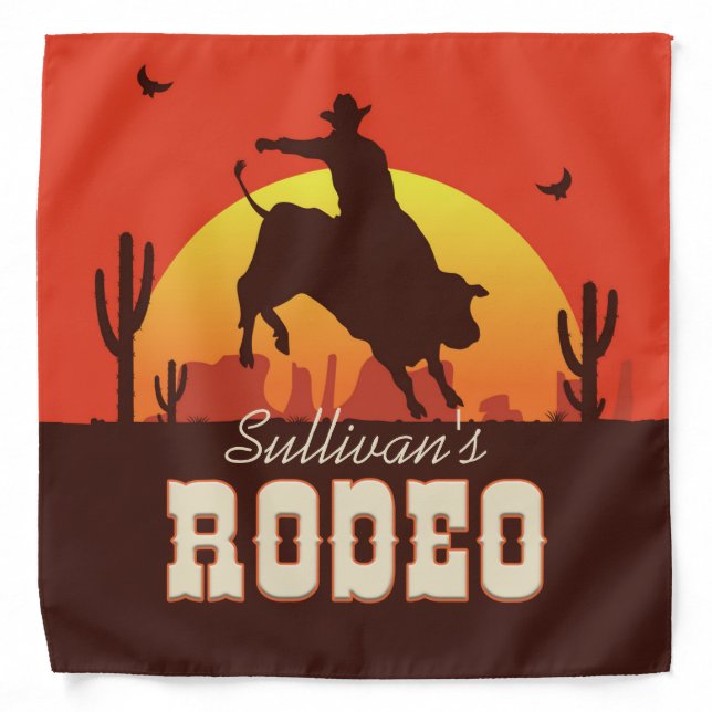 Customizable NAME Western Cowboy Bull Rider Rodeo Bandana (Front)