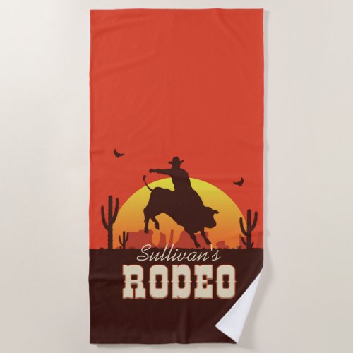 Customizable NAME Western Cowboy Bull Rider Rodeo Beach Towel