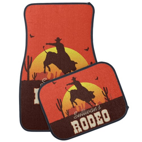 Customizable NAME Western Cowboy Bull Rider Rodeo Car Floor Mat