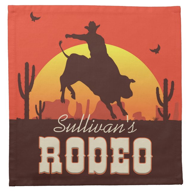 Customizable NAME Western Cowboy Bull Rider Rodeo Cloth Napkin (Front)
