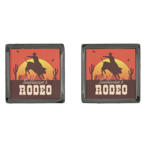 Customizable NAME Western Cowboy Bull Rider Rodeo Cufflinks