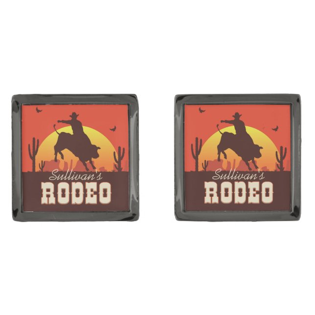 Customizable NAME Western Cowboy Bull Rider Rodeo Cufflinks (Front)