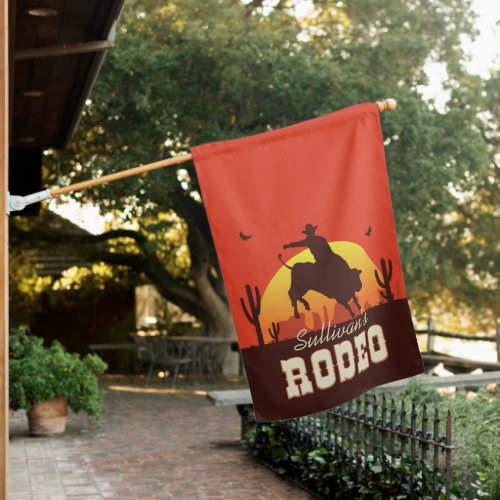 Customizable NAME Western Cowboy Bull Rider Rodeo House Flag