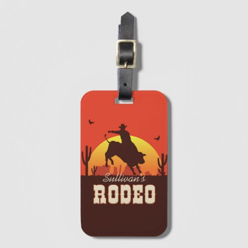 Customizable NAME Western Cowboy Bull Rider Rodeo Luggage Tag