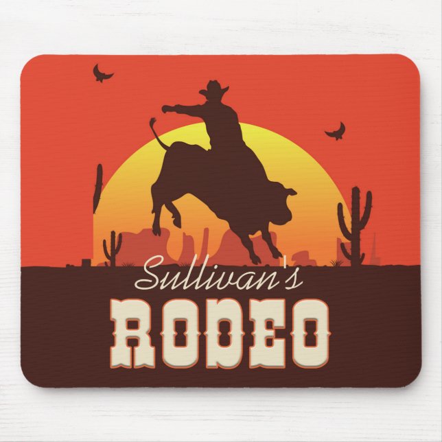 Customizable NAME Western Cowboy Bull Rider Rodeo Mouse Pad (Front)