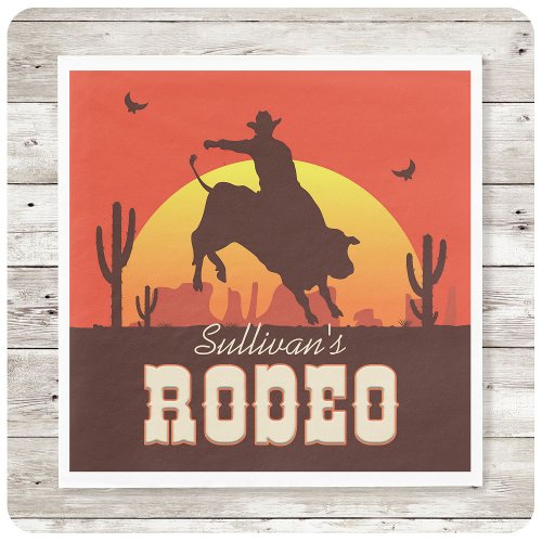 Customizable NAME Western Cowboy Bull Rider Rodeo Napkins