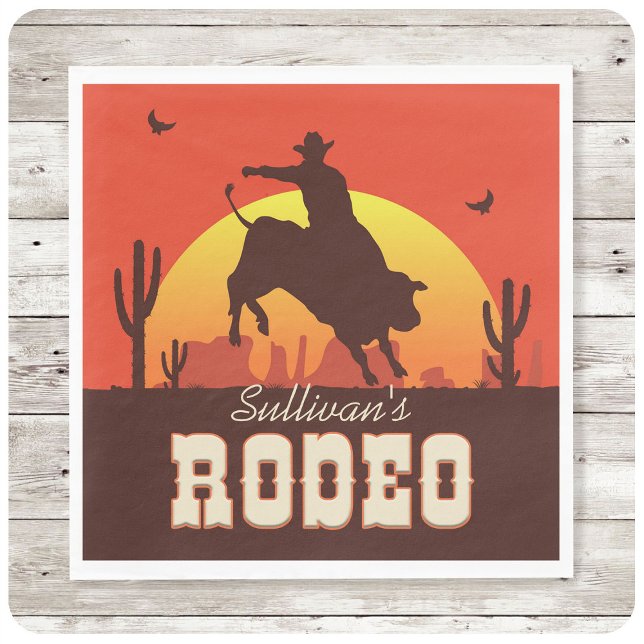 Customizable NAME Western Cowboy Bull Rider Rodeo Napkins (Creator Uploaded)