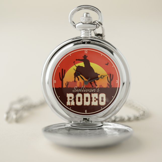 Customizable NAME Western Cowboy Bull Rider Rodeo  Pocket Watch (Inside)