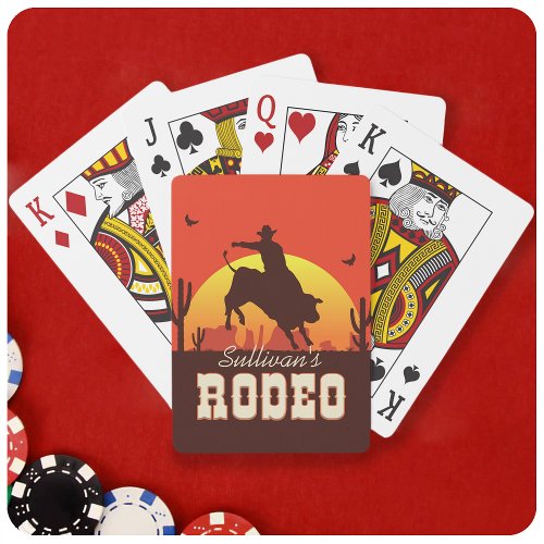 Customizable NAME Western Cowboy Bull Rider Rodeo Poker Cards
