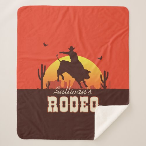 Customizable NAME Western Cowboy Bull Rider Rodeo Sherpa Blanket