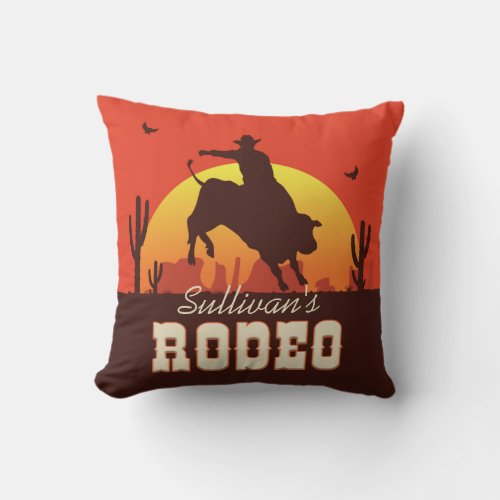 Customizable NAME Western Cowboy Bull Rider Rodeo Throw Pillow