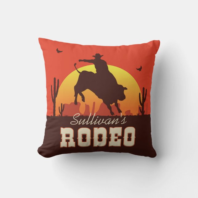 Customizable NAME Western Cowboy Bull Rider Rodeo Throw Pillow (Front)