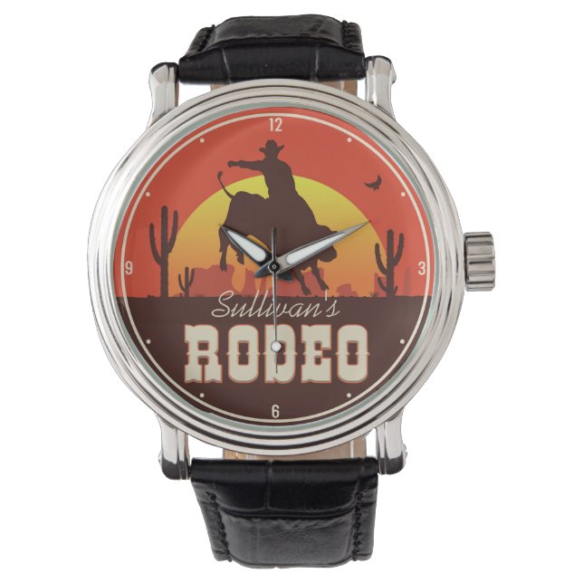 Customizable NAME Western Cowboy Bull Rider Rodeo  Watch (Front)