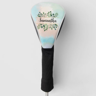 Customizable Name With Green Leaves Design Golf Head Cover