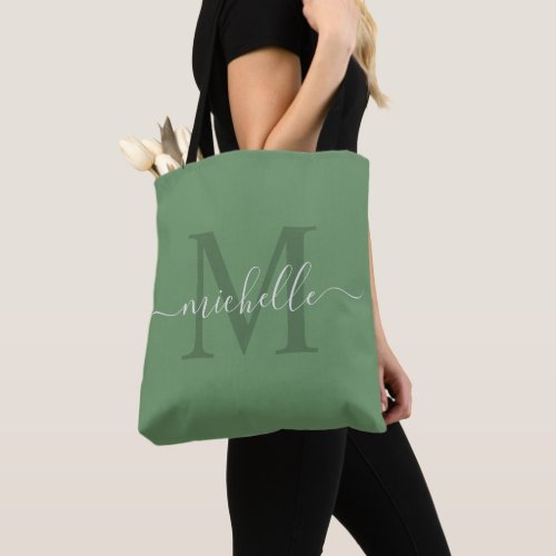 Customizable  Name With Solid Sage Green Color Tote Bag